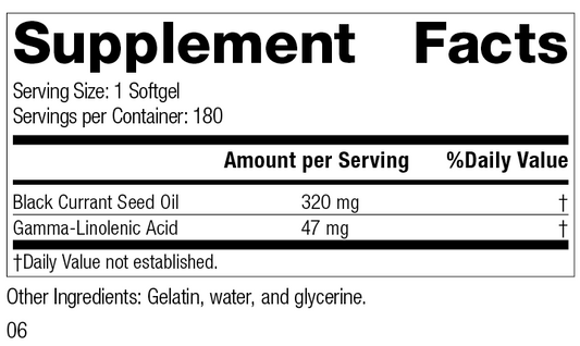 Black Currant Seed Oil, 180 Softgels, Rev 06, Supplement Facts