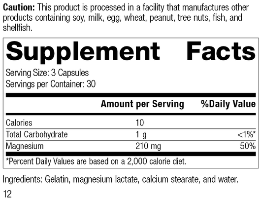 Magnesium Lactate Rev 11 Supplement Facts