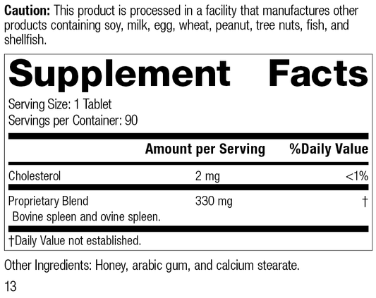 7600 Spleen Desiccated R13 Supplement Facts