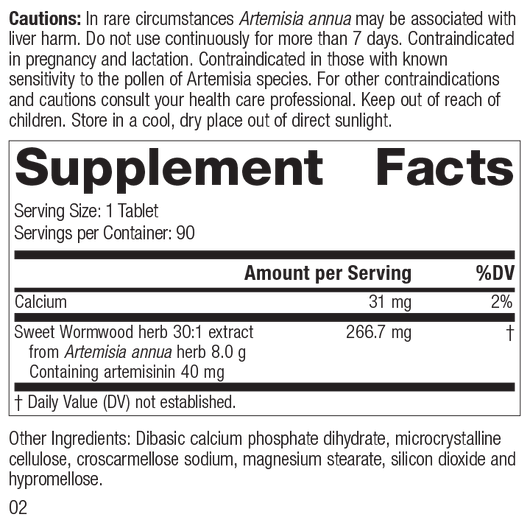 Artemisinin Forte Supplement Facts Label, Rev 01