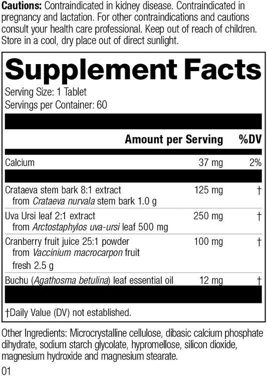 Supplement Facts for Cranberry Complex M1230, Revision 01.