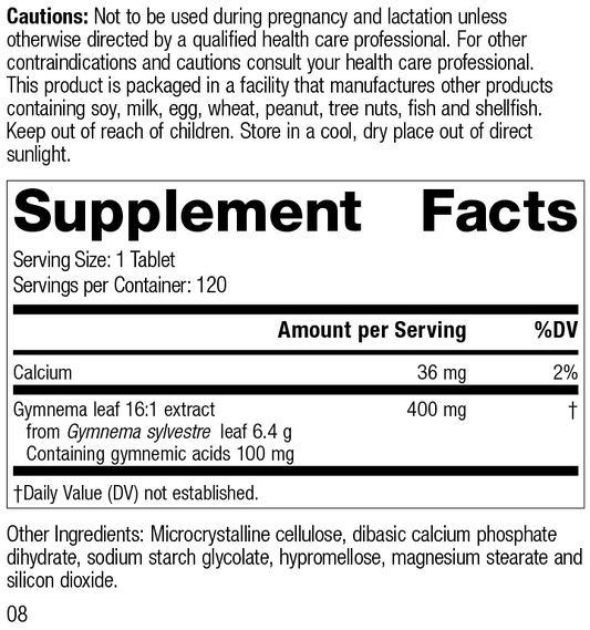 Gymnema, 120 Tablets, Rev 08 Supplement Facts