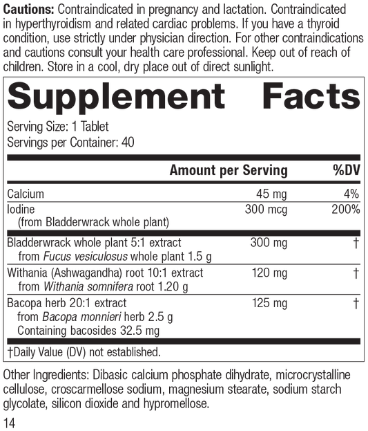 Thyroid Complex, 40 Tablets, Rev 12 Supplement Facts